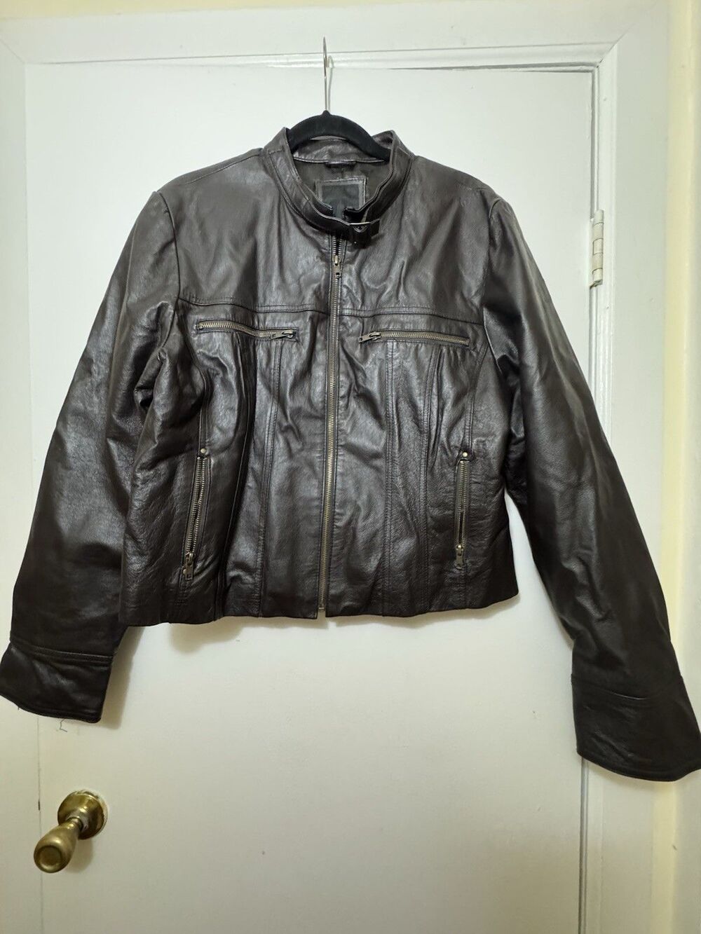 G-III Apparel Chocolate Lambskin Genuine Leather Moto Jacket XL